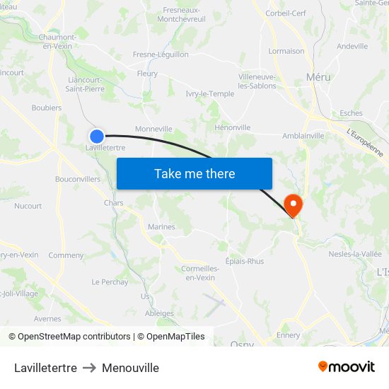 Lavilletertre to Menouville map