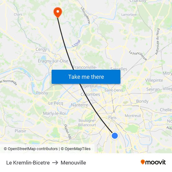 Le Kremlin-Bicetre to Menouville map