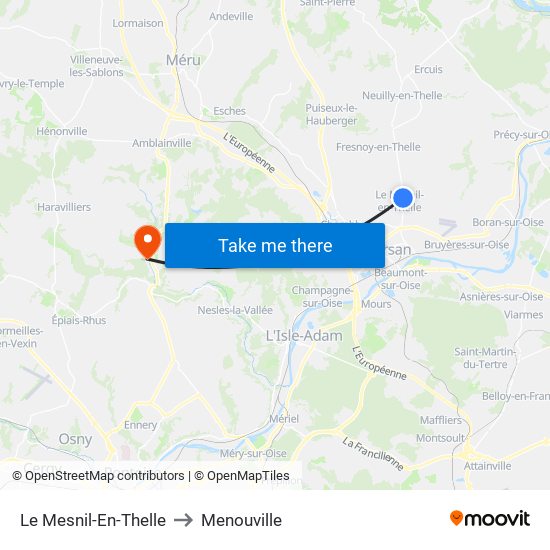 Le Mesnil-En-Thelle to Menouville map