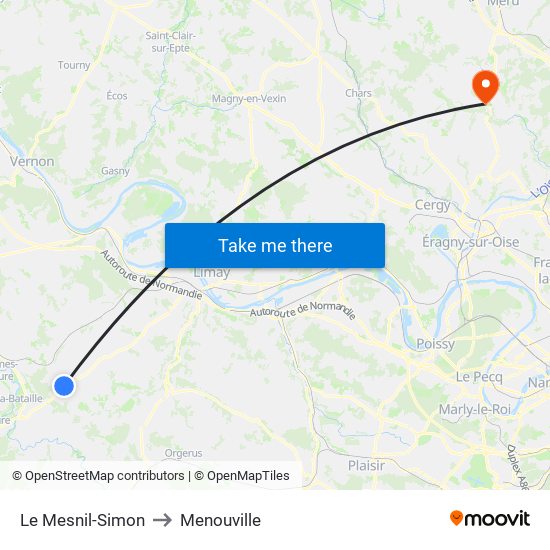 Le Mesnil-Simon to Menouville map
