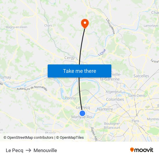 Le Pecq to Menouville map
