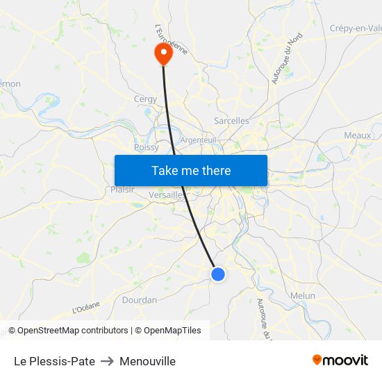 Le Plessis-Pate to Menouville map