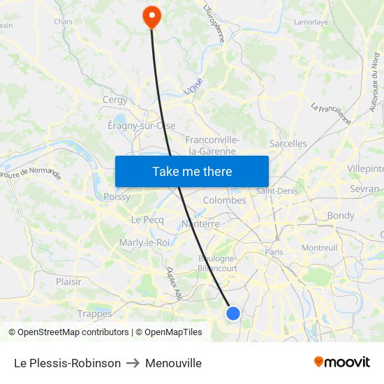 Le Plessis-Robinson to Menouville map