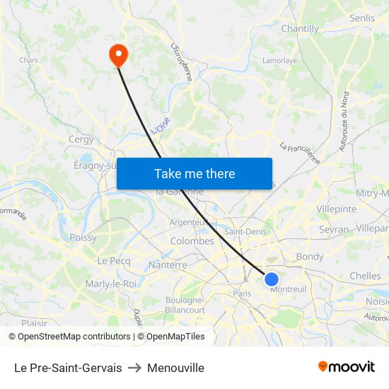 Le Pre-Saint-Gervais to Menouville map