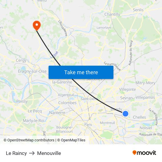 Le Raincy to Menouville map