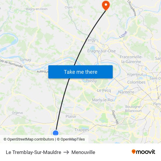 Le Tremblay-Sur-Mauldre to Menouville map