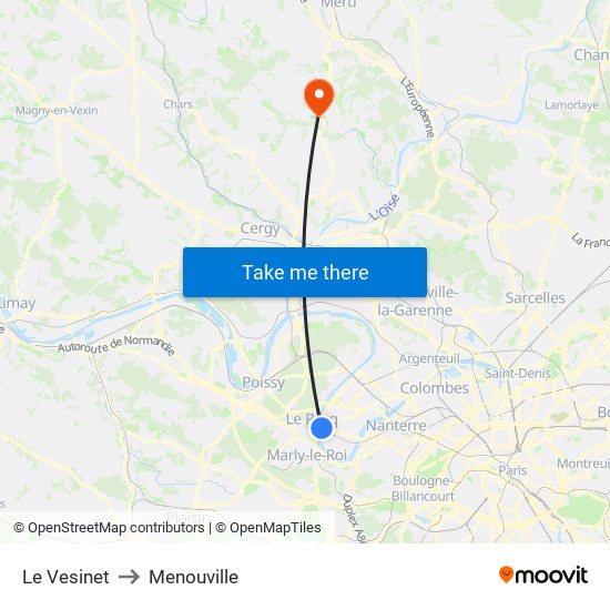Le Vesinet to Menouville map
