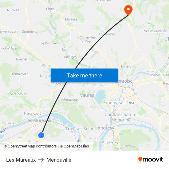 Les Mureaux to Menouville map