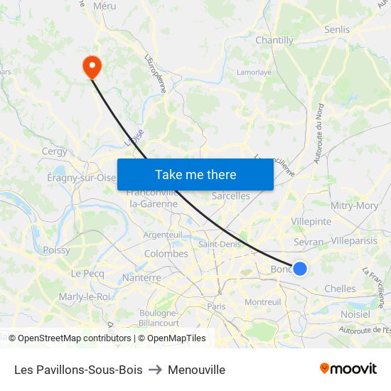 Les Pavillons-Sous-Bois to Menouville map