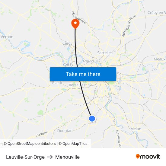Leuville-Sur-Orge to Menouville map