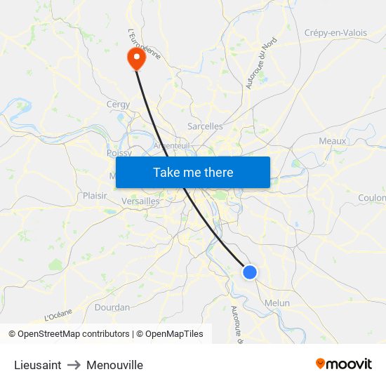 Lieusaint to Menouville map