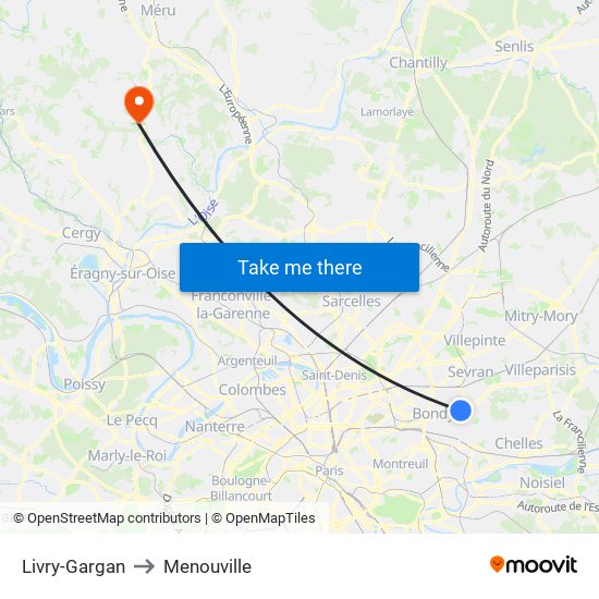 Livry-Gargan to Menouville map
