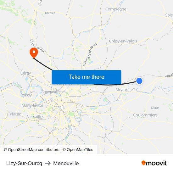 Lizy-Sur-Ourcq to Menouville map