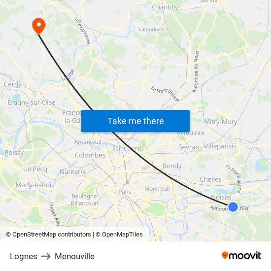 Lognes to Menouville map