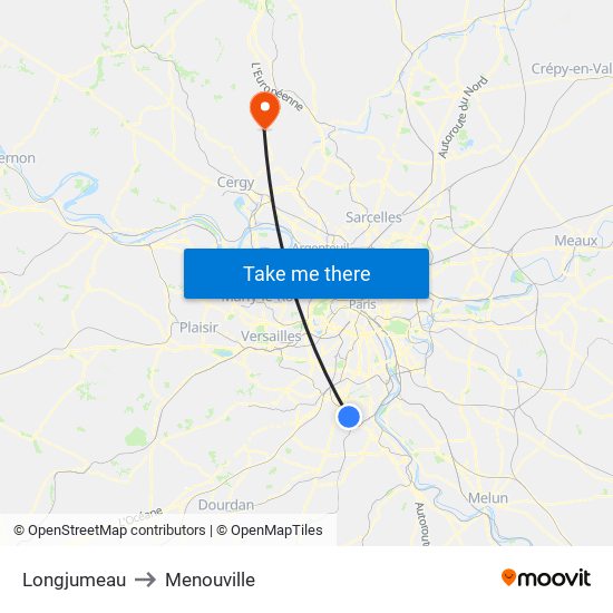 Longjumeau to Menouville map