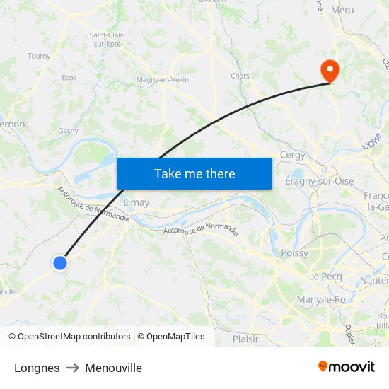 Longnes to Menouville map