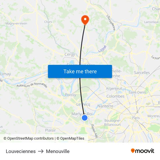 Louveciennes to Menouville map