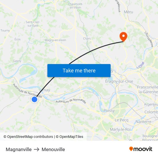 Magnanville to Menouville map