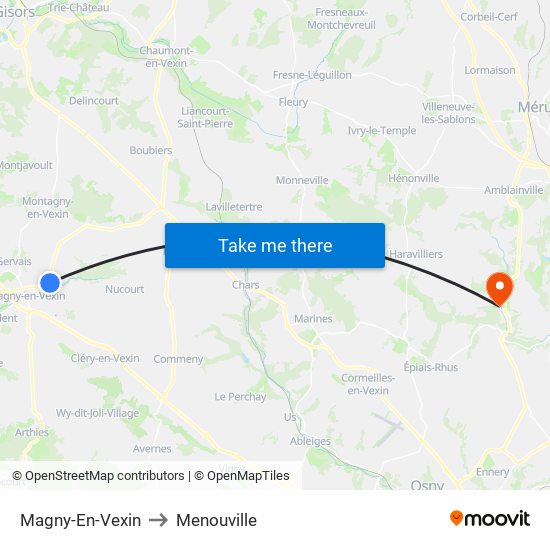 Magny-En-Vexin to Menouville map