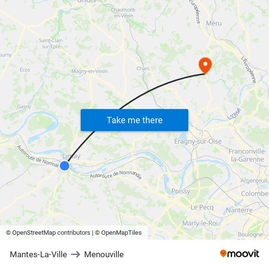Mantes-La-Ville to Menouville map