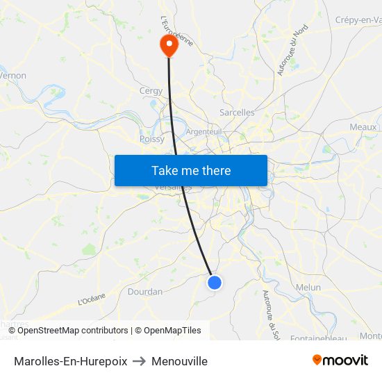 Marolles-En-Hurepoix to Menouville map