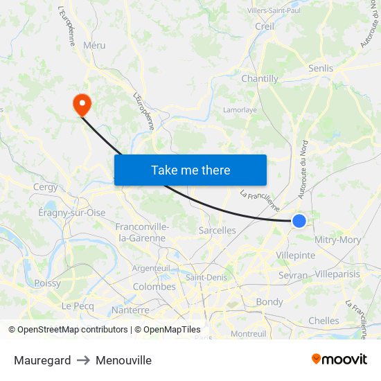 Mauregard to Menouville map