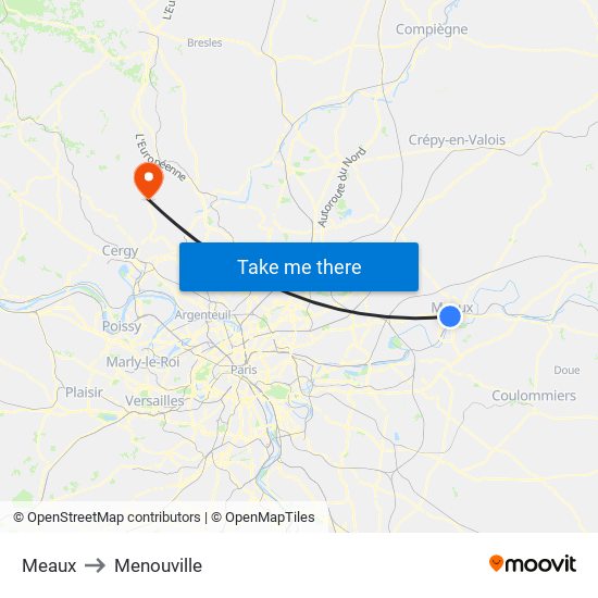 Meaux to Menouville map