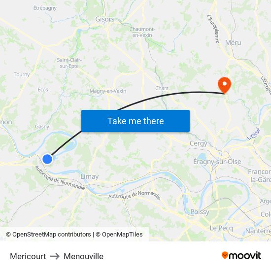Mericourt to Menouville map