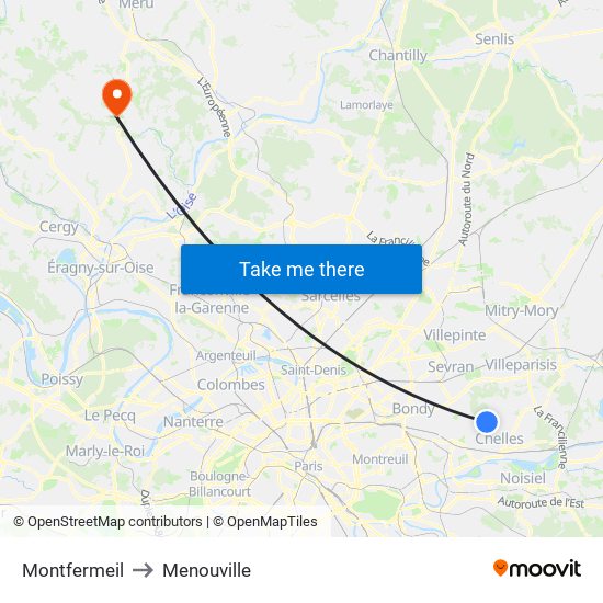 Montfermeil to Menouville map