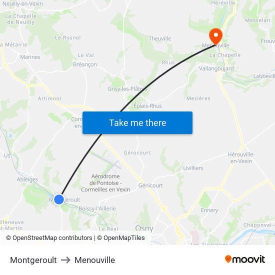 Montgeroult to Menouville map