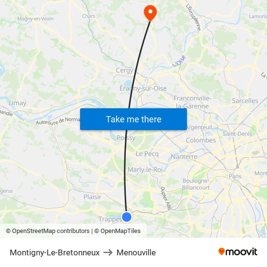 Montigny-Le-Bretonneux to Menouville map