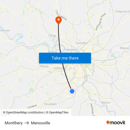 Montlhery to Menouville map