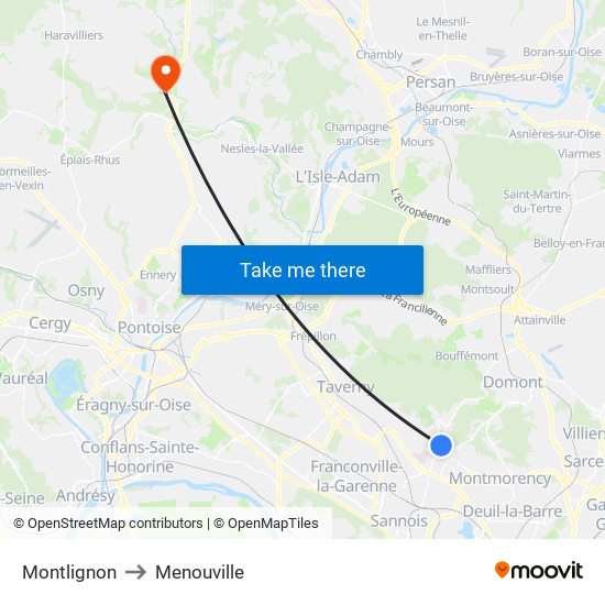 Montlignon to Menouville map