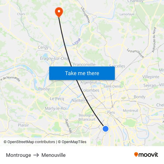 Montrouge to Menouville map