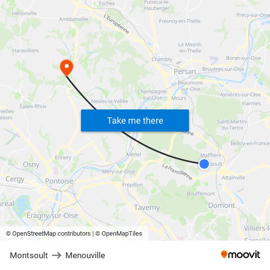 Montsoult to Menouville map