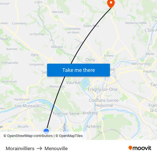 Morainvilliers to Menouville map