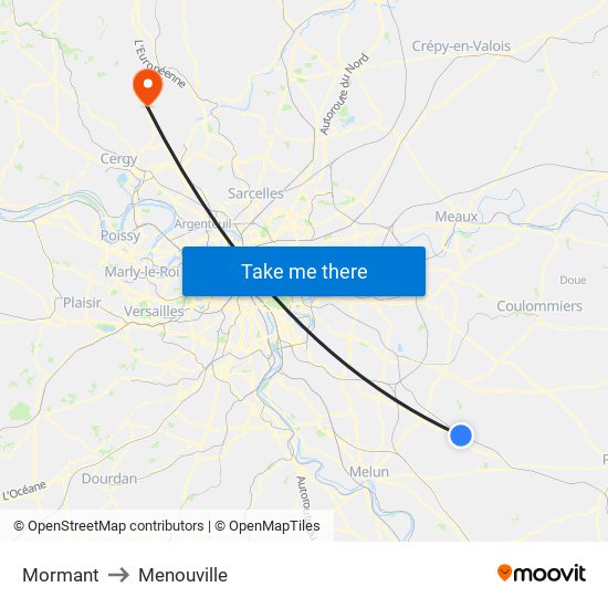 Mormant to Menouville map