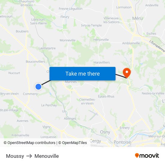 Moussy to Menouville map