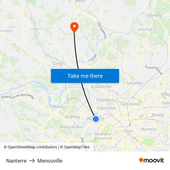 Nanterre to Menouville map