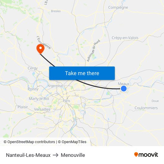 Nanteuil-Les-Meaux to Menouville map