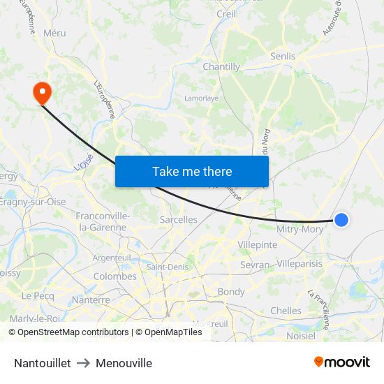 Nantouillet to Menouville map