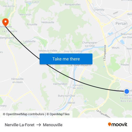 Nerville-La-Foret to Menouville map