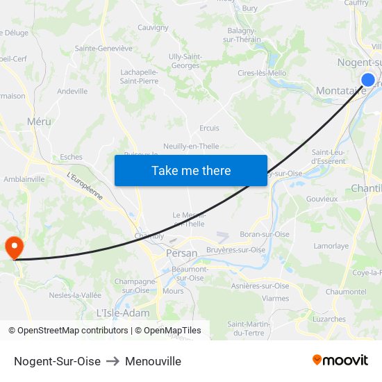 Nogent-Sur-Oise to Menouville map