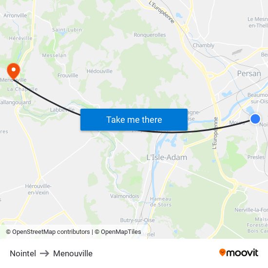 Nointel to Menouville map