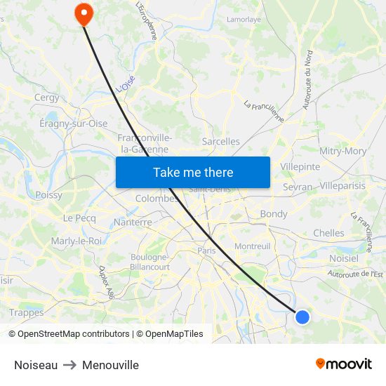 Noiseau to Menouville map