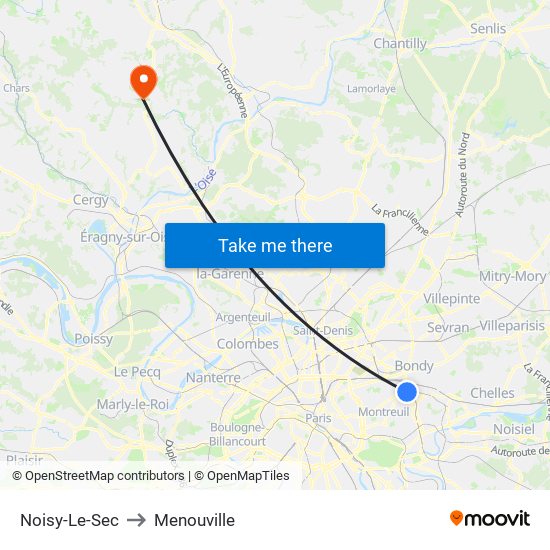 Noisy-Le-Sec to Menouville map