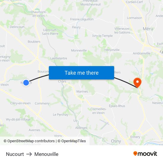 Nucourt to Menouville map
