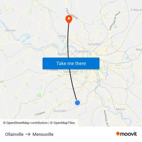 Ollainville to Menouville map