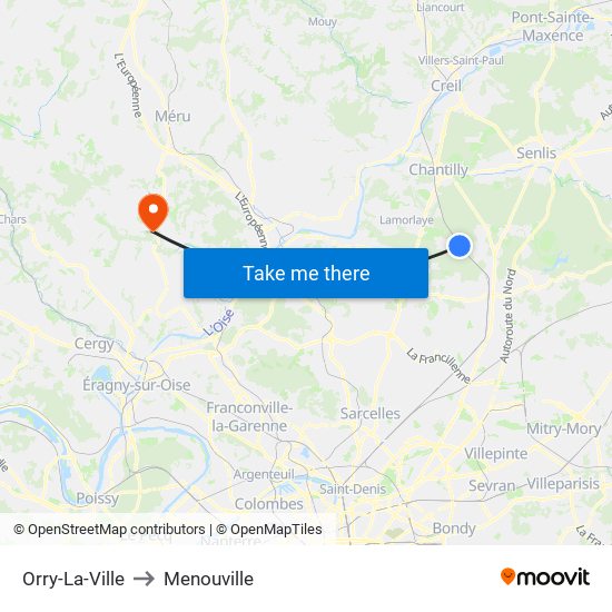 Orry-La-Ville to Menouville map