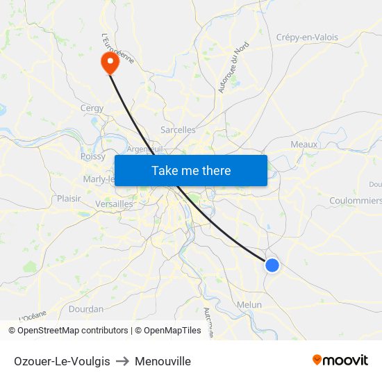 Ozouer-Le-Voulgis to Menouville map